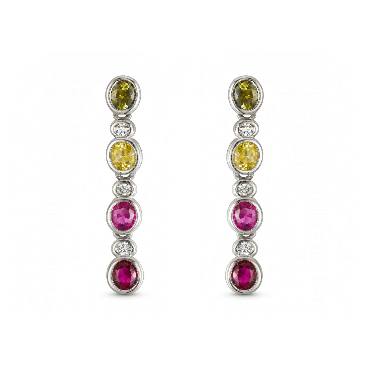 Silver  Oval CZ Bezel Rainbow Raindrop Drop Earrings - AES287