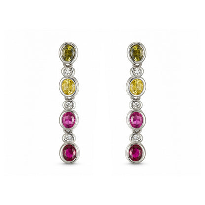 Silver  Oval CZ Bezel Rainbow Raindrop Drop Earrings - AES287