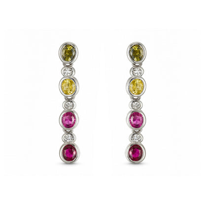 Silver  Oval CZ Bezel Rainbow Raindrop Drop Earrings - AES287
