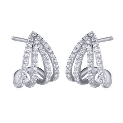Silver  CZ Curved Arrowhead Seashell Earlobe Hugging Drop Earrings - AES288