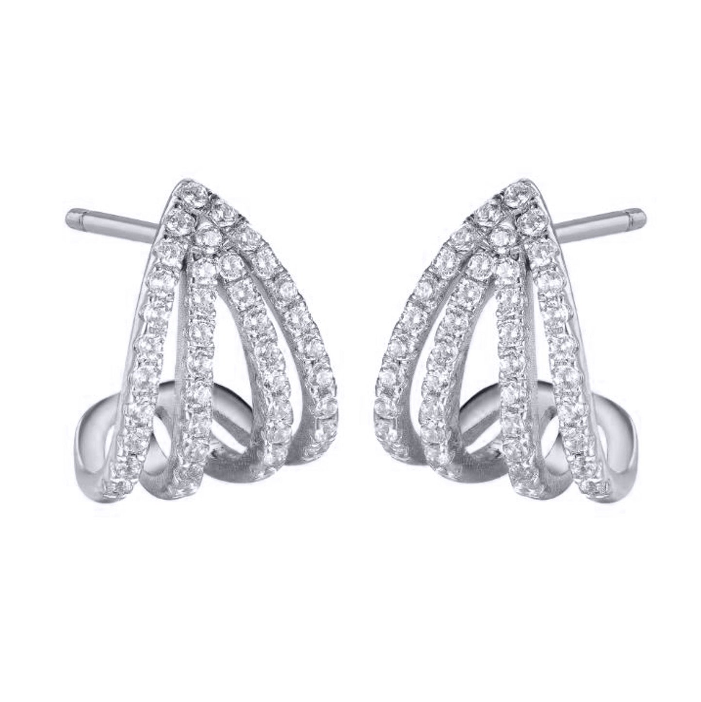 Silver  CZ Curved Arrowhead Seashell Earlobe Hugging Drop Earrings - AES288