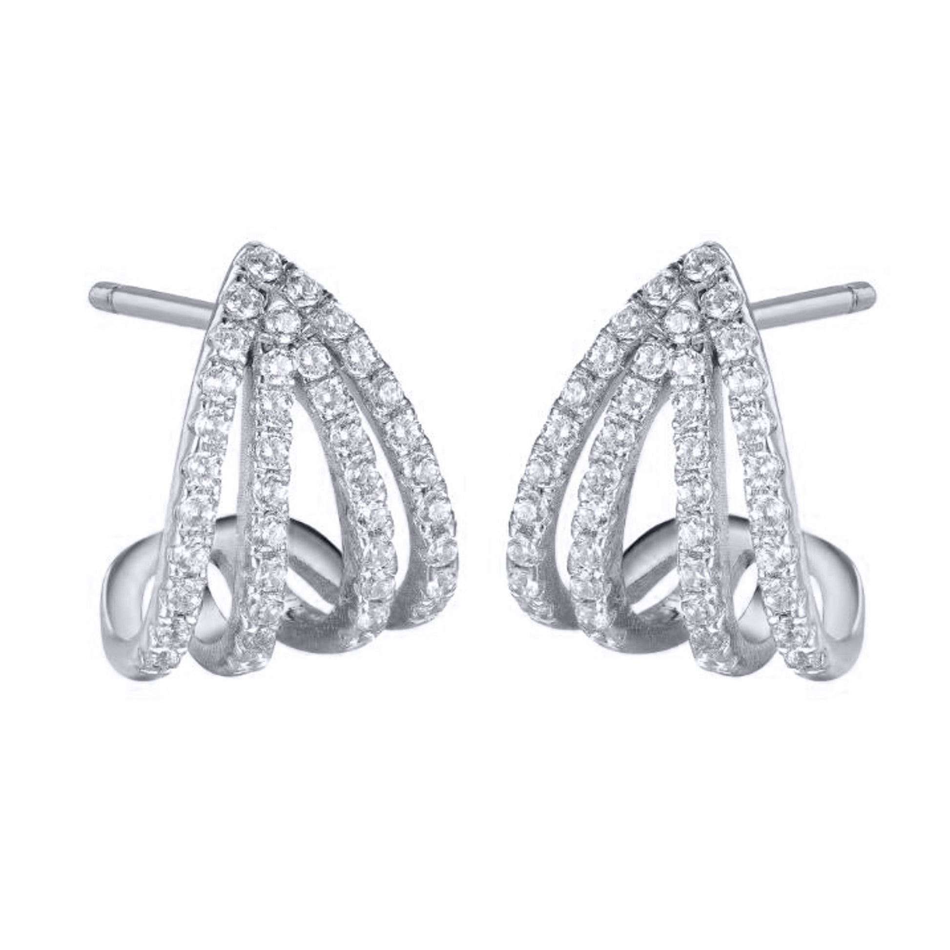 Silver  CZ Curved Arrowhead Seashell Earlobe Hugging Drop Earrings - AES288
