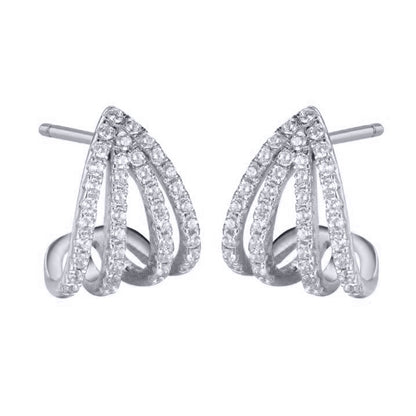 Silver  CZ Curved Arrowhead Seashell Earlobe Hugging Drop Earrings - AES288