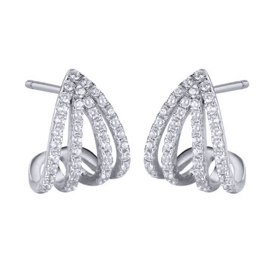 Silver  CZ Curved Arrowhead Seashell Earlobe Hugging Drop Earrings - AES288