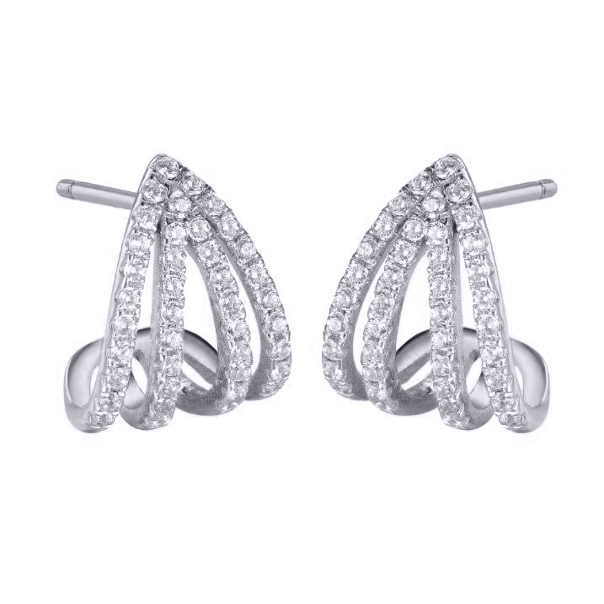 Silver  CZ Curved Arrowhead Seashell Earlobe Hugging Drop Earrings - AES288