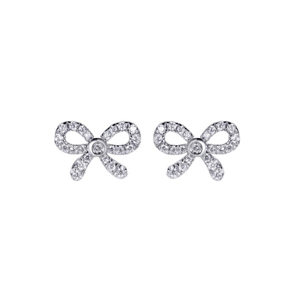 Gold-plated Silver  CZ Cute Ribbon Bow Tie Stud Earrings - AES289-GP