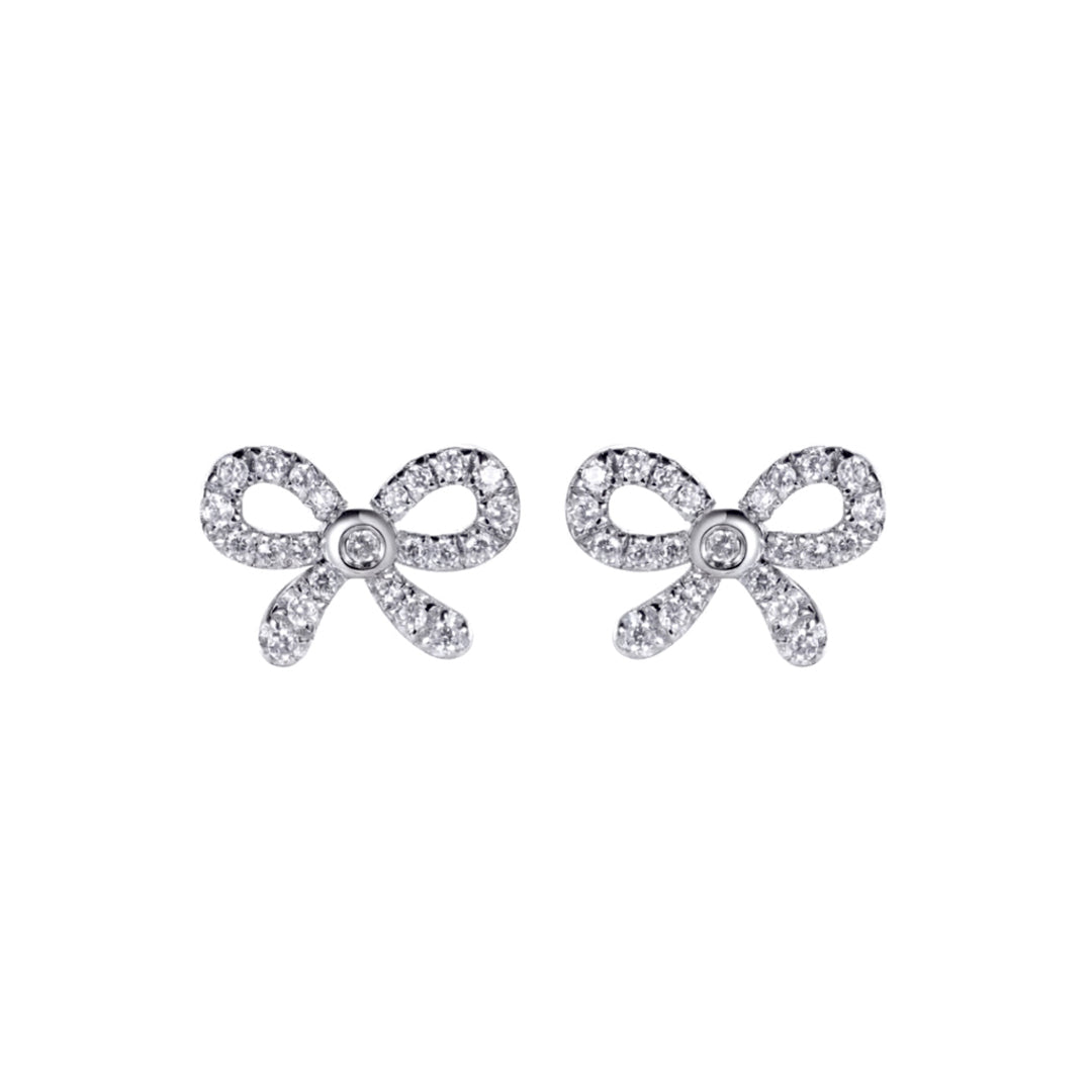 Gold-plated Silver  CZ Cute Ribbon Bow Tie Stud Earrings - AES289-GP