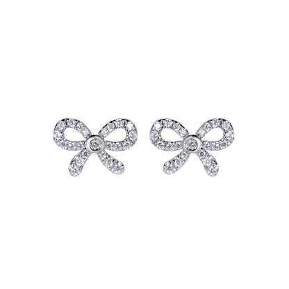Gold-plated Silver  CZ Cute Ribbon Bow Tie Stud Earrings - AES289-GP