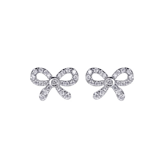Gold-plated Silver  CZ Cute Ribbon Bow Tie Stud Earrings - AES289-GP