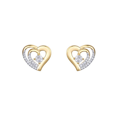 Gold-plated Silver  CZ Solitaire Love Stud Earrings - AES290