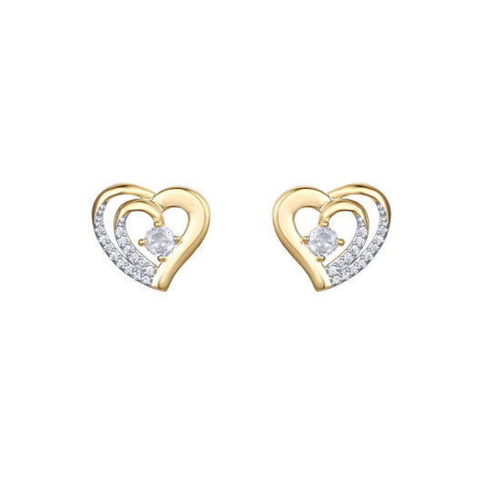 Gold-plated Silver  CZ Solitaire Love Stud Earrings - AES290