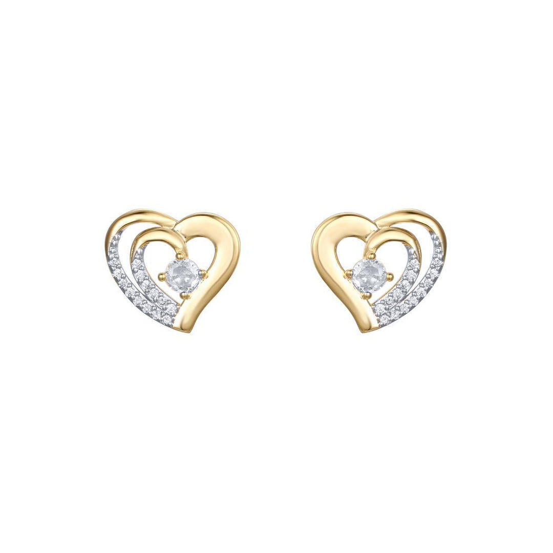 Gold-plated Silver  CZ Solitaire Love Stud Earrings - AES290
