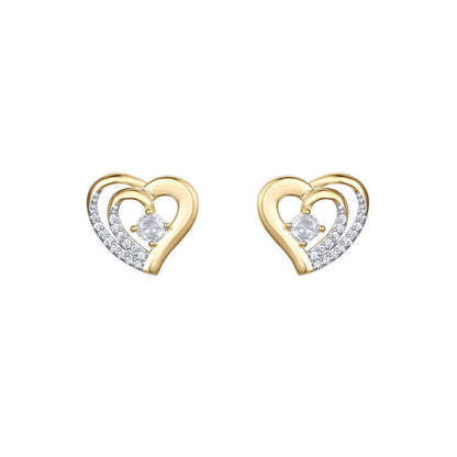 Gold-plated Silver  CZ Solitaire Love Stud Earrings - AES290