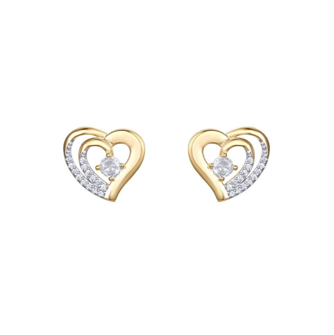 Gold-plated Silver  CZ Solitaire Love Stud Earrings - AES290