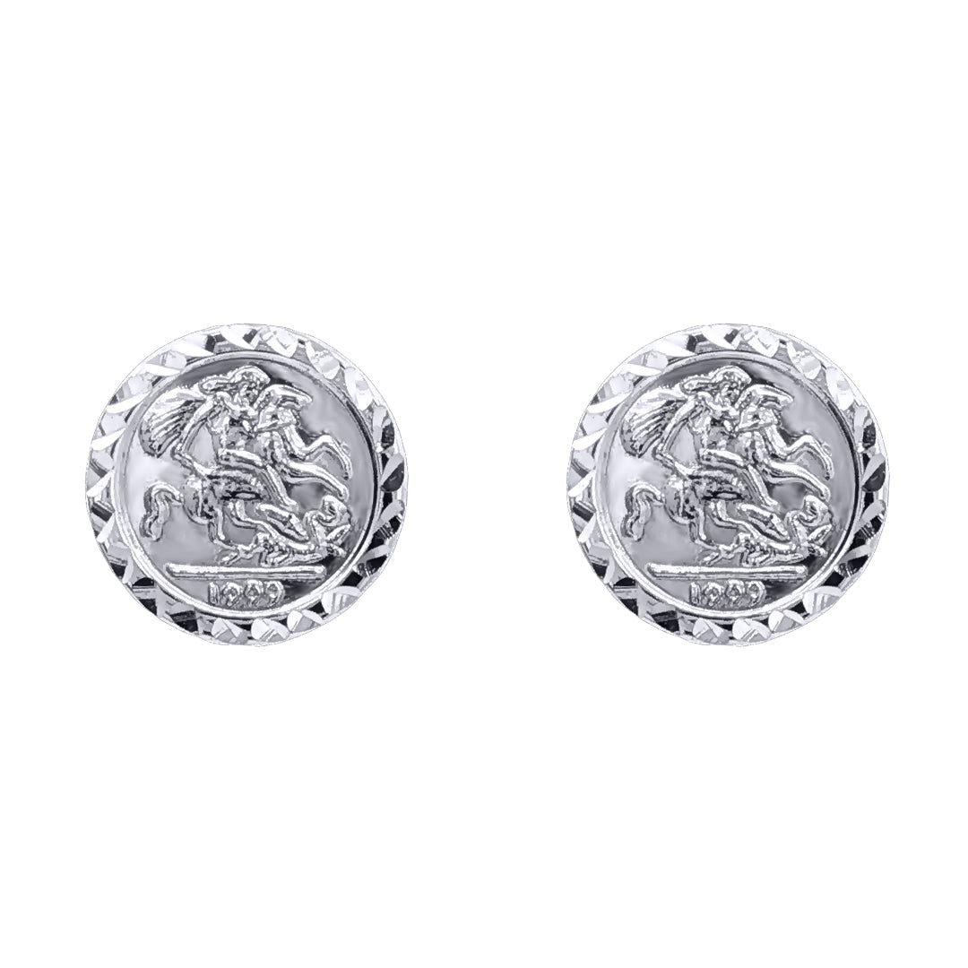 Silver  St George & Dragon 1999 Medallion Stud Earrings, 10mm - AES291