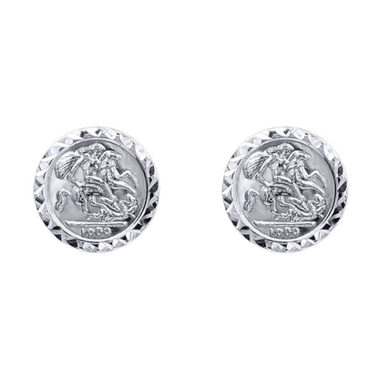 Silver  St George & Dragon 1999 Medallion Stud Earrings, 10mm - AES291