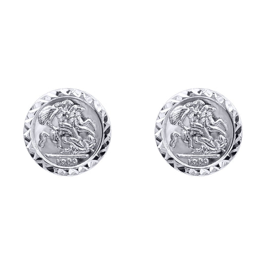 Silver  St George & Dragon 1999 Medallion Stud Earrings, 10mm - AES291