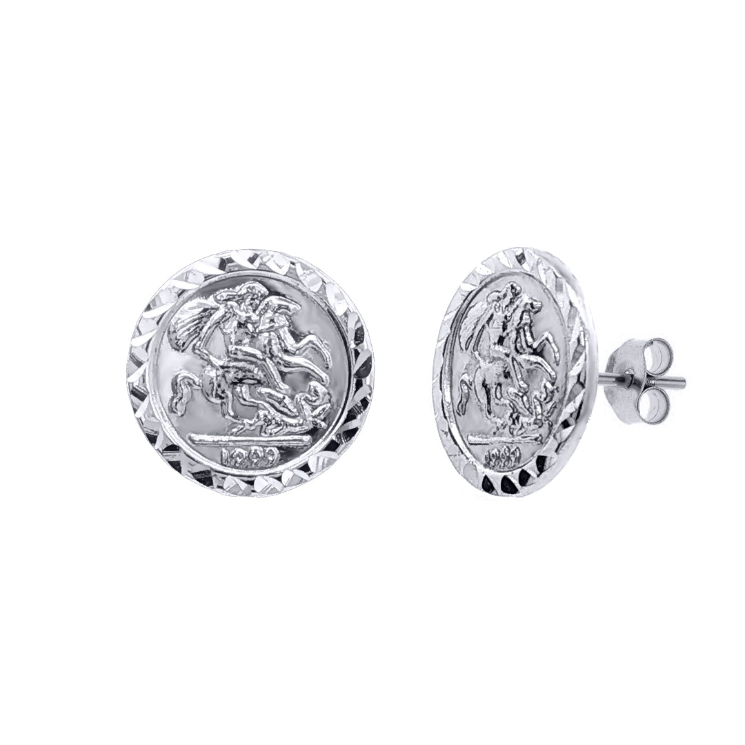 Silver  St George & Dragon 1999 Medallion Stud Earrings, 10mm - AES291