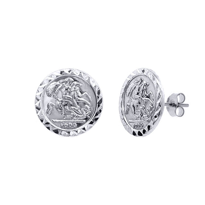 Silver  St George & Dragon 1999 Medallion Stud Earrings, 10mm - AES291