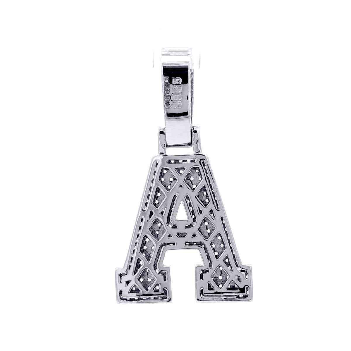 Silver  CZ Pave Iced Out Block Initial Charm Pendant - Letter A - AIN004-A