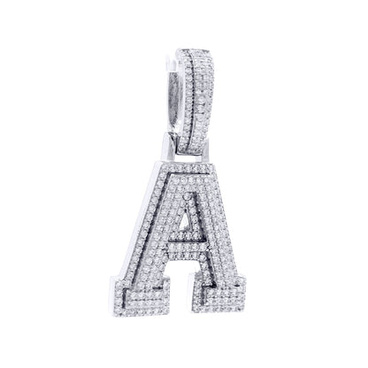 Silver  CZ Pave Iced Out Block Initial Charm Pendant - Letter A - AIN004-A
