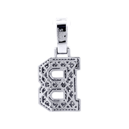 Silver  CZ Pave Iced Out Block Initial Charm Pendant - Letter B - AIN004-B