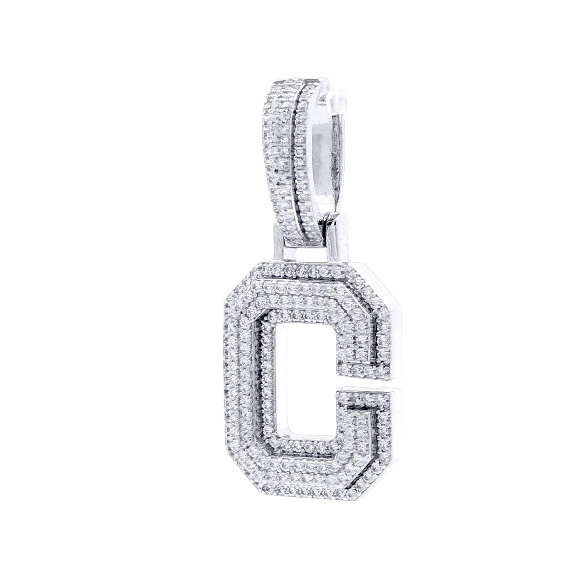 Silver  CZ Pave Iced Out Block Initial Charm Pendant - Letter C - AIN004-C