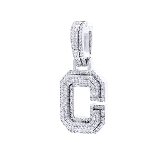 Silver  CZ Pave Iced Out Block Initial Charm Pendant - Letter C - AIN004-C