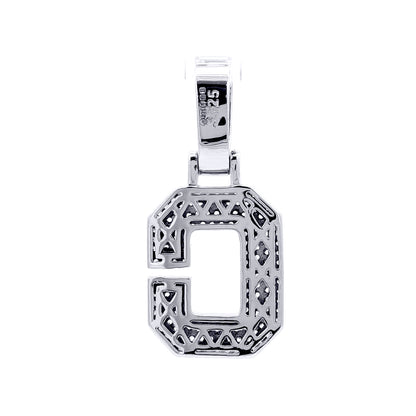 Silver  CZ Pave Iced Out Block Initial Charm Pendant - Letter C - AIN004-C