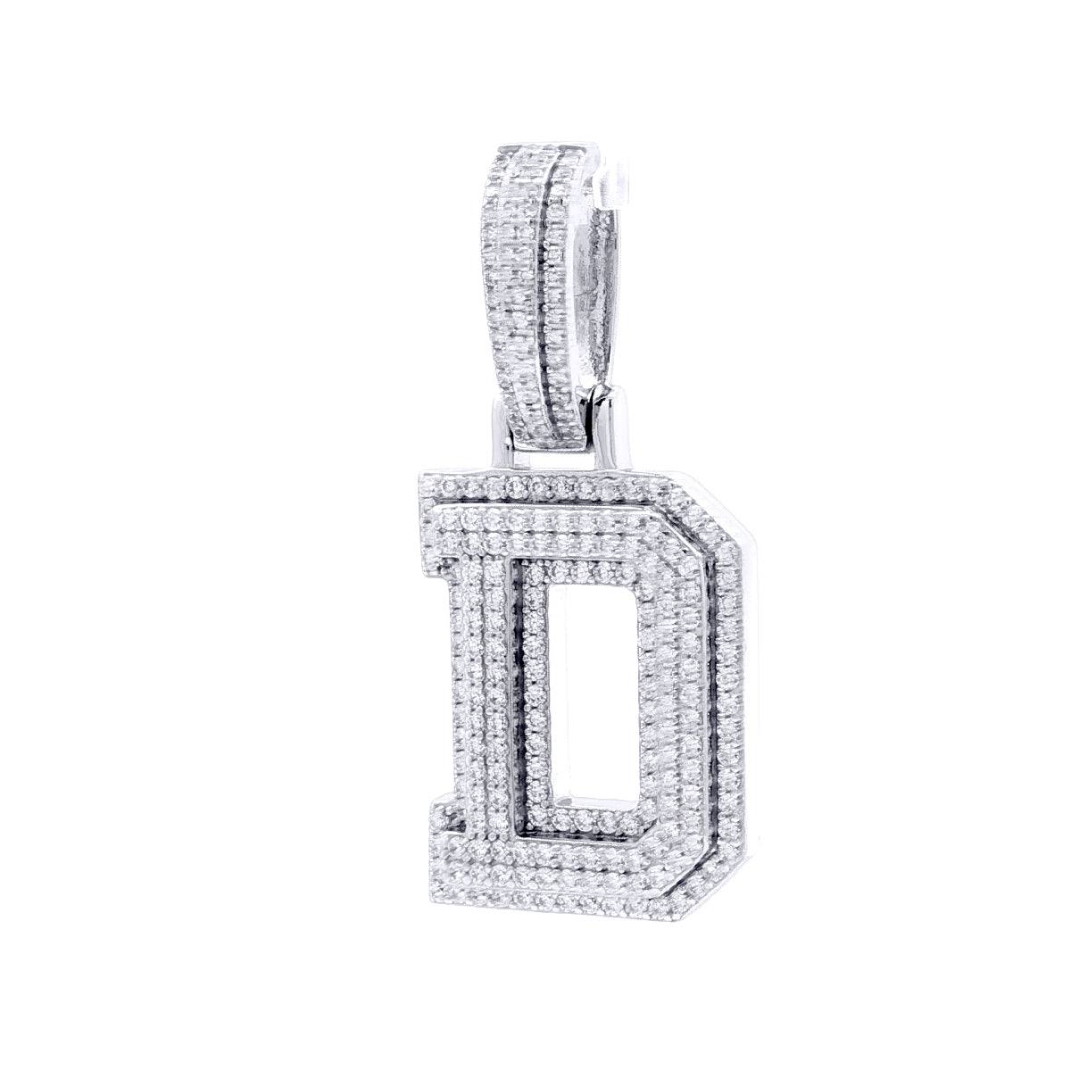 Silver  CZ Pave Iced Out Block Initial Charm Pendant - Letter D - AIN004-D