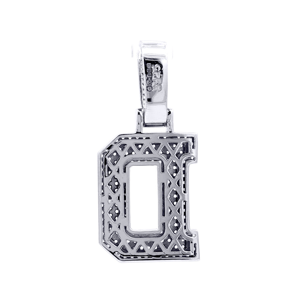 Silver  CZ Pave Iced Out Block Initial Charm Pendant - Letter D - AIN004-D