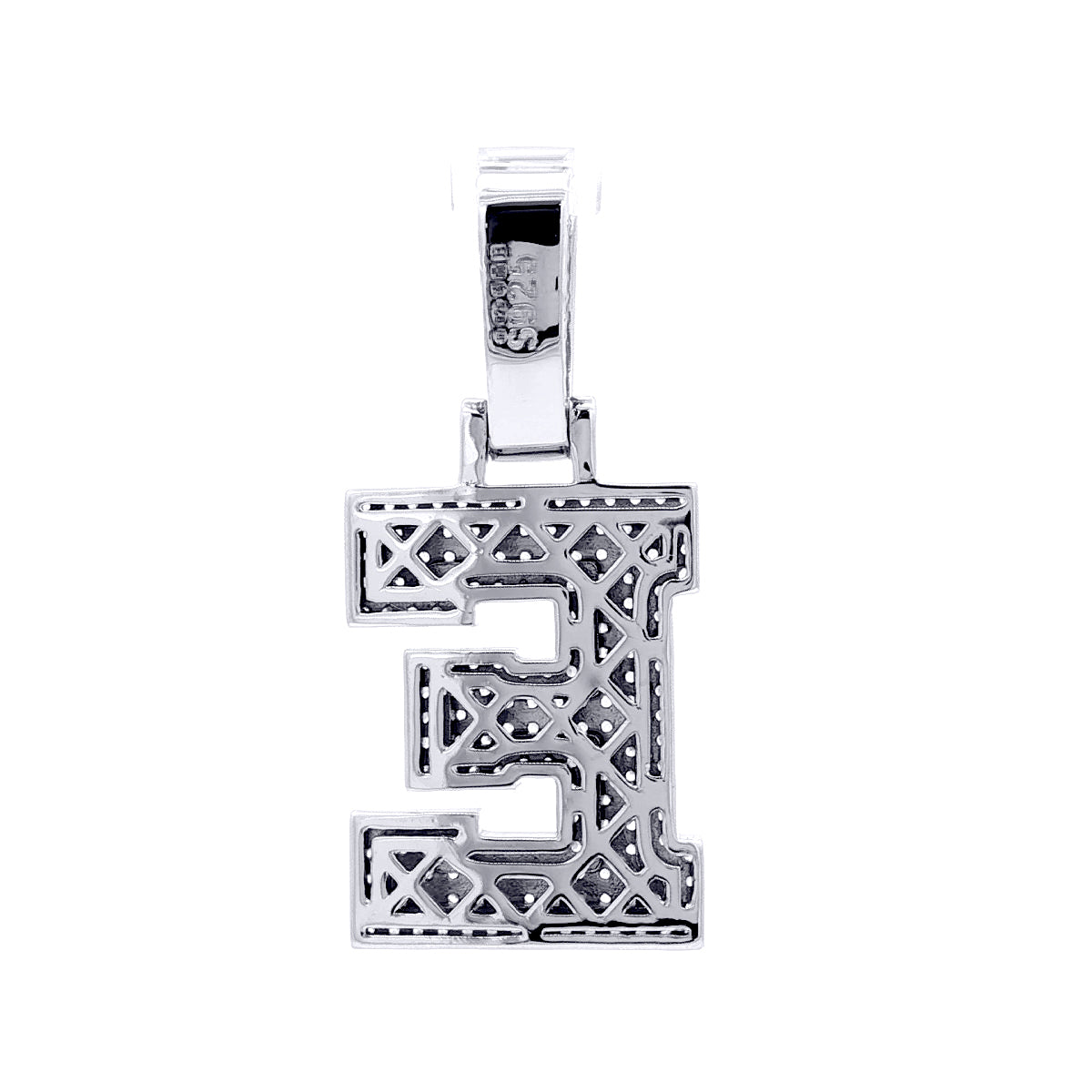 Silver  CZ Pave Iced Out Block Initial Charm Pendant - Letter E - AIN004-E