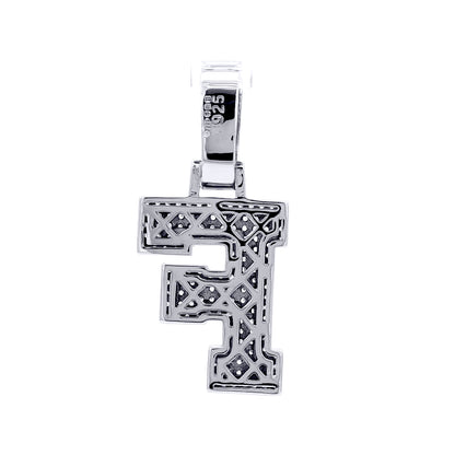 Silver  CZ Pave Iced Out Block Initial Charm Pendant - Letter F - AIN004-F