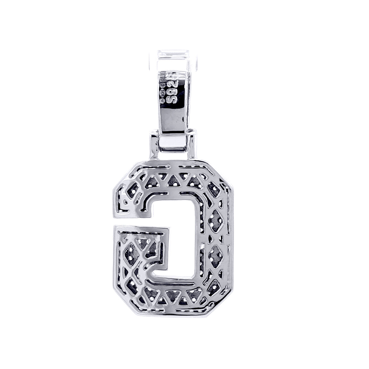 Silver  CZ Pave Iced Out Block Initial Charm Pendant - Letter G - AIN004-G
