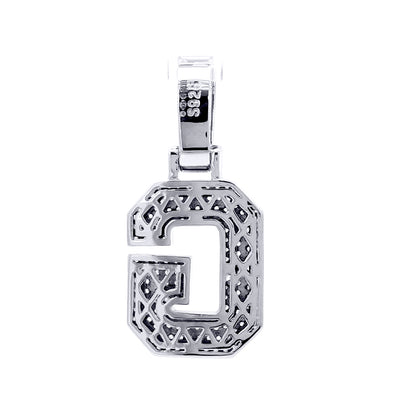 Silver  CZ Pave Iced Out Block Initial Charm Pendant - Letter G - AIN004-G