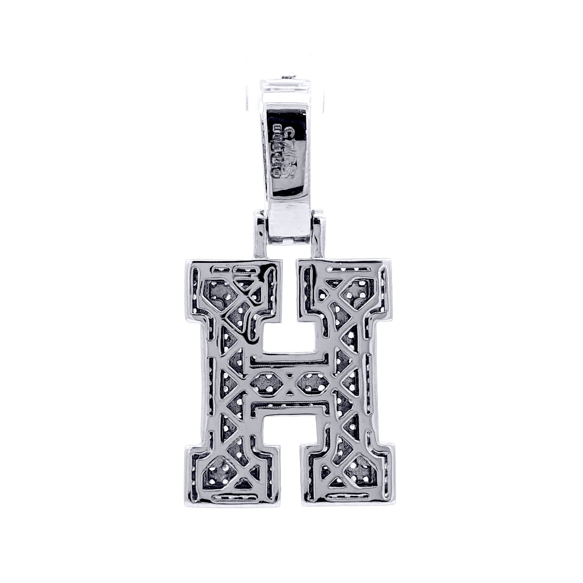 Silver  CZ Pave Iced Out Block Initial Charm Pendant - Letter H - AIN004-H