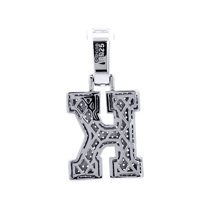 Silver  CZ Pave Iced Out Block Initial Charm Pendant - Letter K - AIN004-K