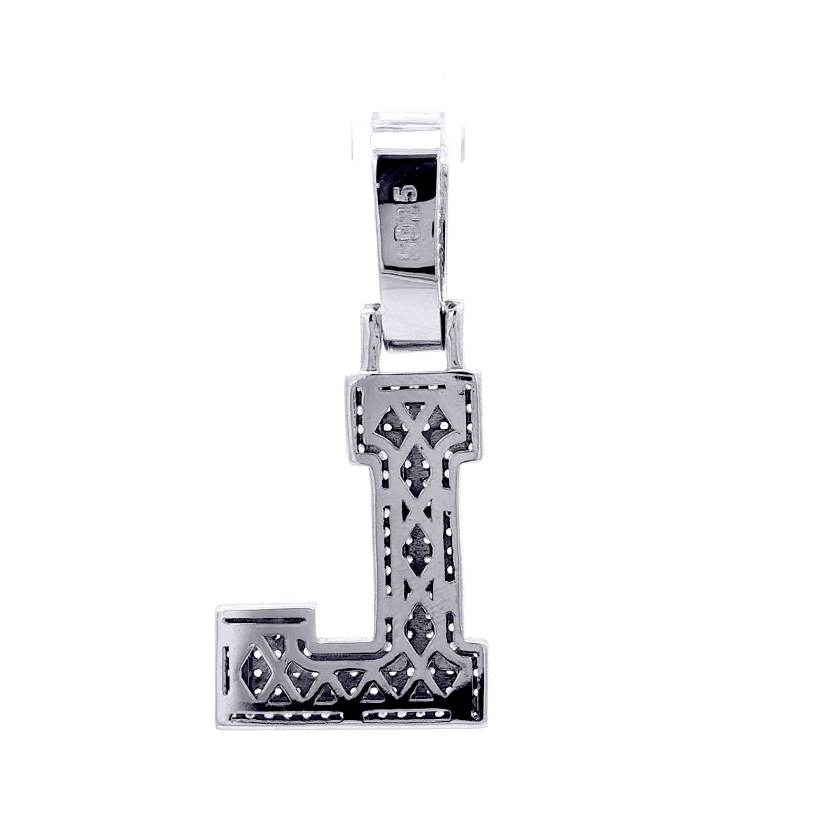 Silver  CZ Pave Iced Out Block Initial Charm Pendant - Letter L - AIN004-L