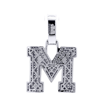 Silver  CZ Pave Iced Out Block Initial Charm Pendant - Letter M - AIN004-M