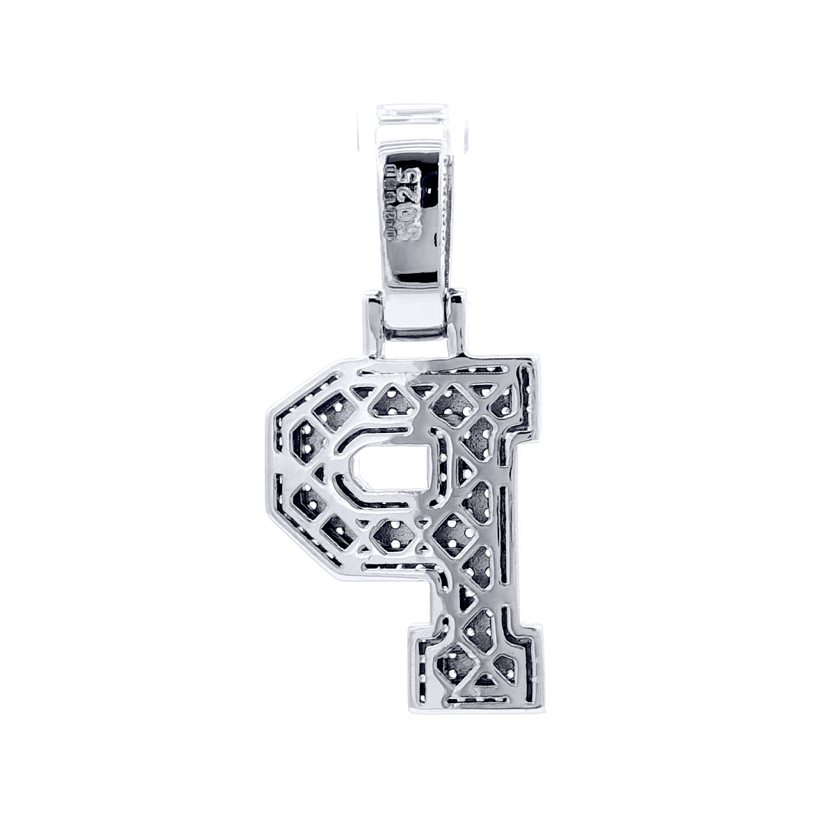 Silver  CZ Pave Iced Out Block Initial Charm Pendant - Letter P - AIN004-P