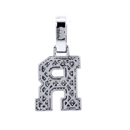 Silver  CZ Pave Iced Out Block Initial Charm Pendant - Letter R - AIN004-R