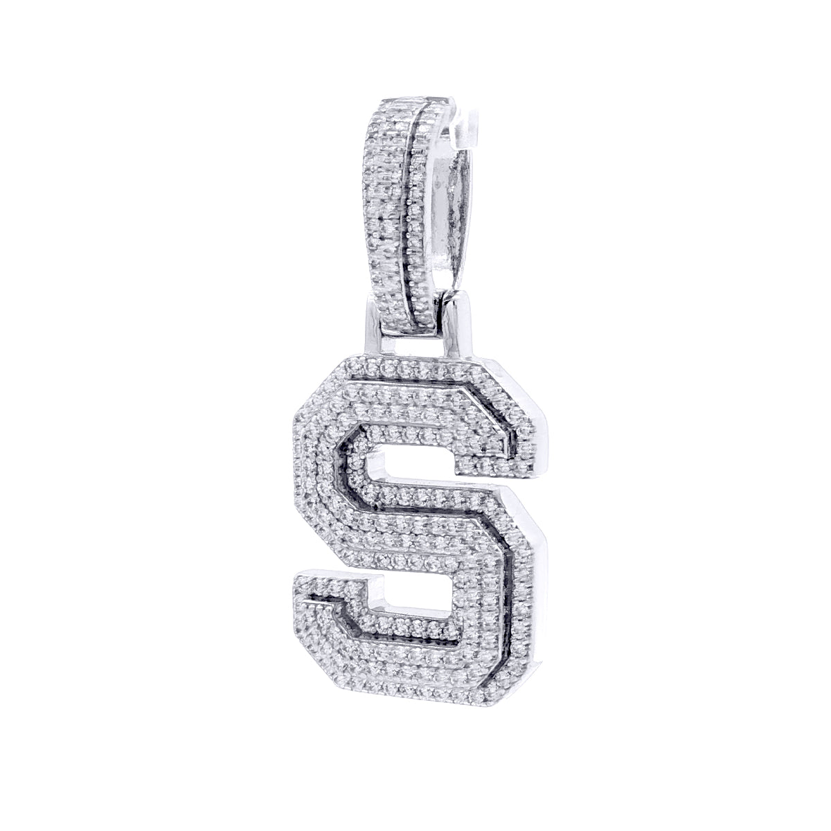 Silver  CZ Pave Iced Out Block Initial Charm Pendant - Letter S - AIN004-S
