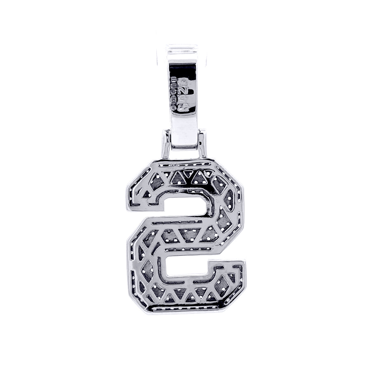 Silver  CZ Pave Iced Out Block Initial Charm Pendant - Letter S - AIN004-S