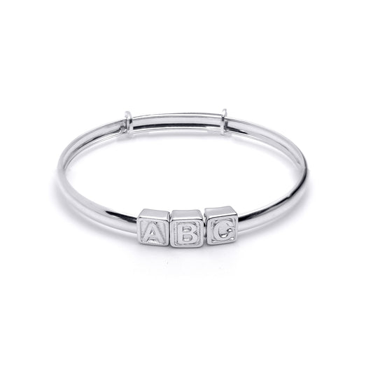 Silver  Educational Sliding ABC Blocks Baby Bangle Bracelet - AKB001