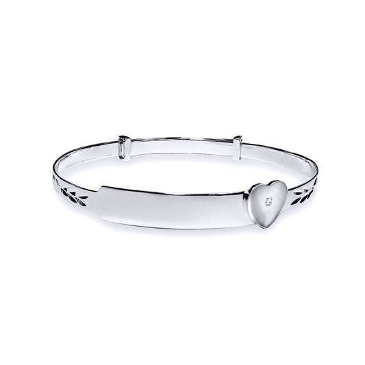 Sterling Silver  Diamond Heart ID Expanding Baby Bangle Bracelet - AKB004