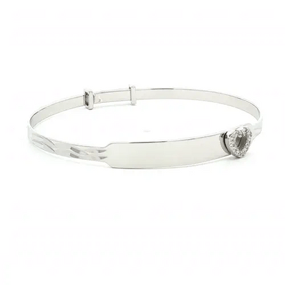 Sterling Silver  CZ Heart ID Expanding Baby Bangle Bracelet 3mm - AKB006