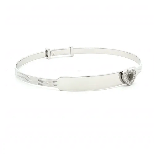 Sterling Silver  CZ Heart ID Expanding Baby Bangle Bracelet 3mm - AKB006