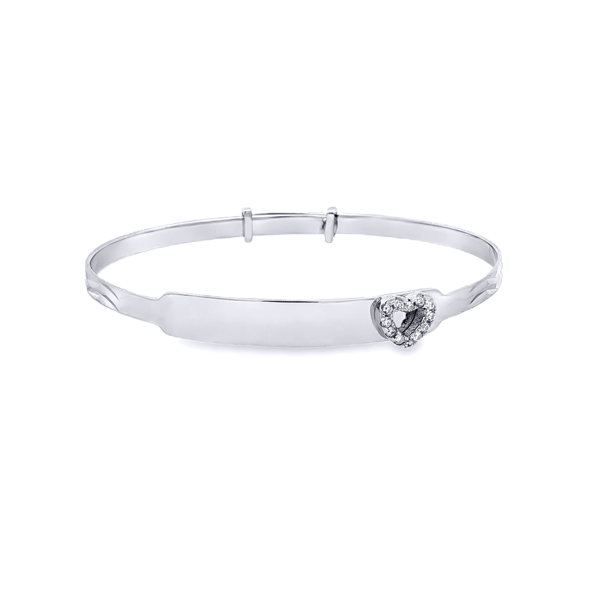 Sterling Silver  CZ Heart ID Expanding Baby Bangle Bracelet 3mm - AKB006