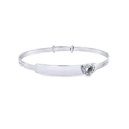 Sterling Silver  CZ Heart ID Expanding Baby Bangle Bracelet 3mm - AKB006