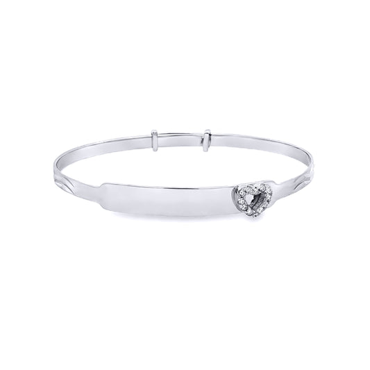 Sterling Silver  CZ Heart ID Expanding Baby Bangle Bracelet 3mm - AKB006